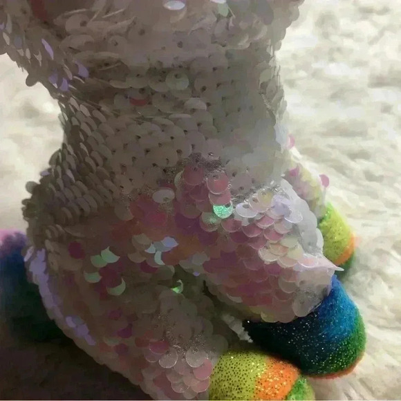 Ty Beanie Boo Pixy Unicorn Shiny Pink  / White / Rainbow Sequins 6” - Picture 10 of 12